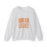 More Swim Less Stress Sweatshirt | Y2K slogan, nostalgic typography