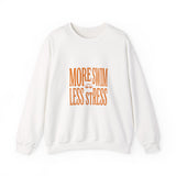 More Swim Less Stress Sweatshirt | Y2K slogan, nostalgic typography